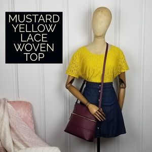 Merona Mustard Yellow Lace Woven Top Size XXL